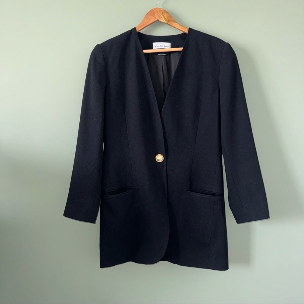 Vintage Saks Fifth Avenue Black Blazer Jacket Womens 8 Wool Blend Gold Button
